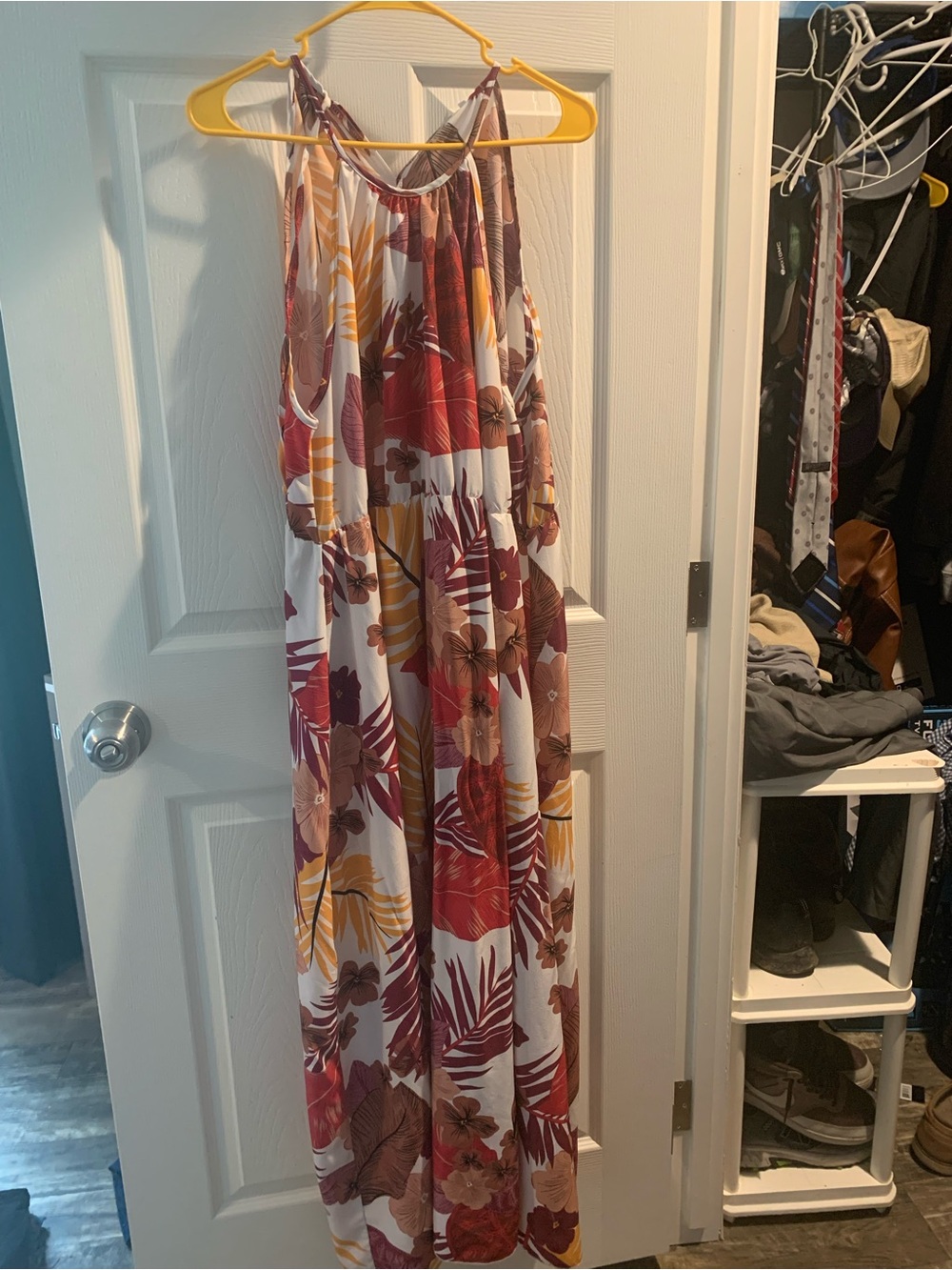 Tropical Floral Maxi Dress - Red, Mustard & Brown